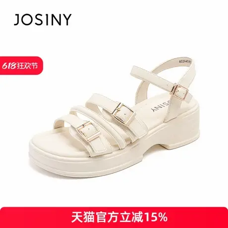 卓诗尼2025新款仙女风松糕鞋白色露趾一字扣罗马沙滩鞋子图片