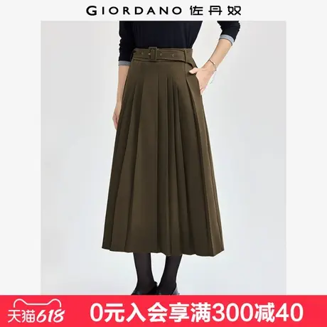 佐丹奴长款伞裙女磨毛垂感通勤风百褶裙腰带显瘦半身裙女05464696图片