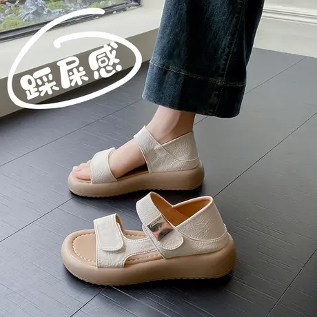 孕妇凉拖鞋女夏外穿2025新款大码41一43平底休闲凉鞋真皮妈妈鞋子图片