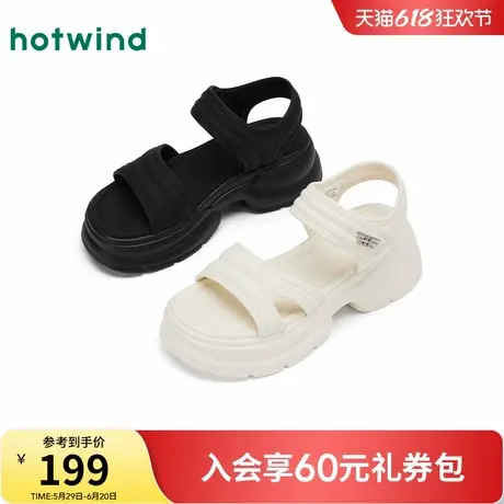 热风厚底凉鞋女款2025年夏季新款小个子粗跟休闲女鞋魔术贴沙滩鞋图片
