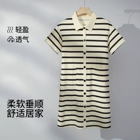 茜施尔新款夏季女士条纹睡裙翻领舒适显瘦连衣群睡衣家居服S商品大图