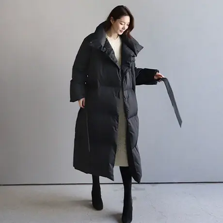 纯诗曼冬装棉衣女中长款韩版时尚休闲系带棉服宽松大码学院风棉袄图片