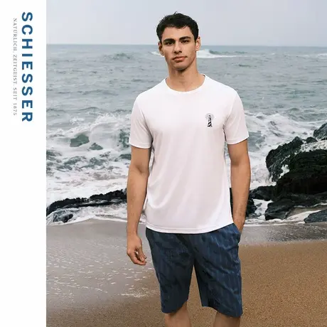 SCHIESSER舒雅男士液氨丝光棉柔软亲肤透气短袖上衣圆领纯棉T恤男图片