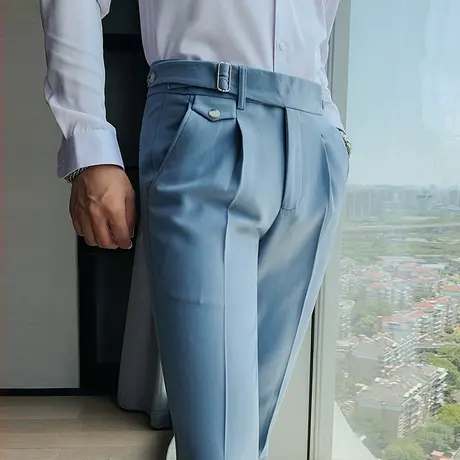 那不勒斯西裤男高腰垂感纯色直筒裤秋冬商务休闲痞帅显高修身长裤图片