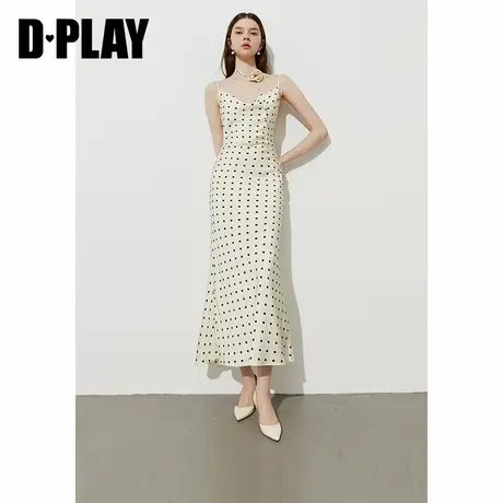 DPLAY【度假系列】2025夏季新款白色连衣裙女缎面波点吊带裙长裙图片