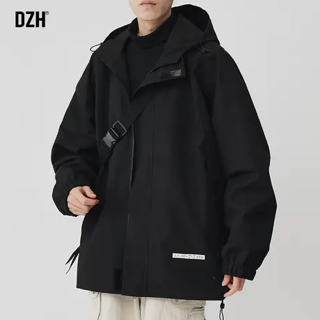 男生黑色冲锋衣男外套春秋款男装2023新款休闲夹克连帽户外登山服商品大图