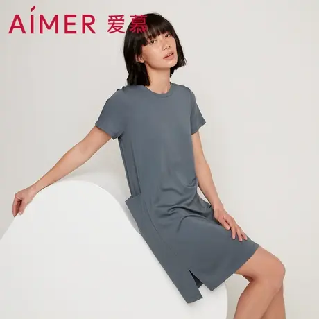 爱慕睡衣女夏季可外穿薄款家居服简约圆领舒适短袖睡裙AM446181图片