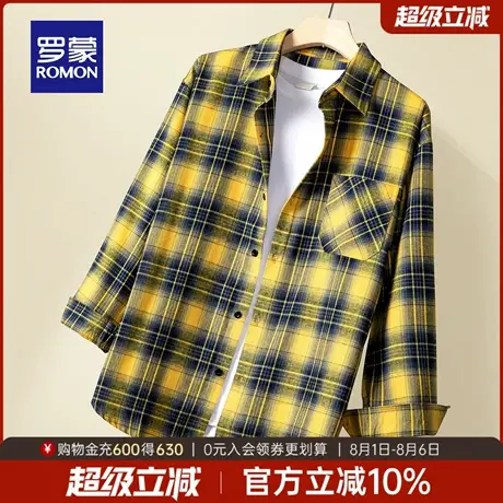 罗蒙男士时尚休闲长袖衬衫2025秋季新款日常上衣复古潮流翻领衬衣商品大图