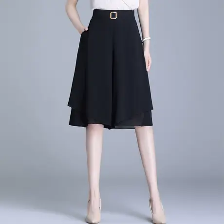 雪纺阔腿裤女夏季2025新款高腰宽松小个子a字裙裤六分裤休闲裤子图片