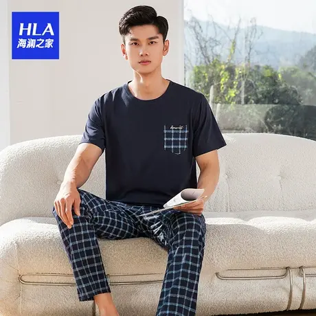 HLA/海澜之家男圆领短袖长裤套装柔软舒适亲肤触感高弹透气家居服商品大图