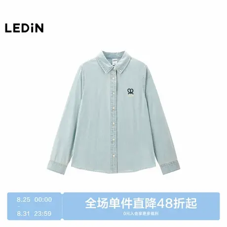 【商场同款】乐町学院风绣花牛仔衬衫25春新款宽松上衣C2CAF1107商品大图