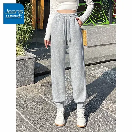 KV真维斯灰色拼接运动裤女2025新款秋季宽松设计感高腰休闲束脚裤商品大图