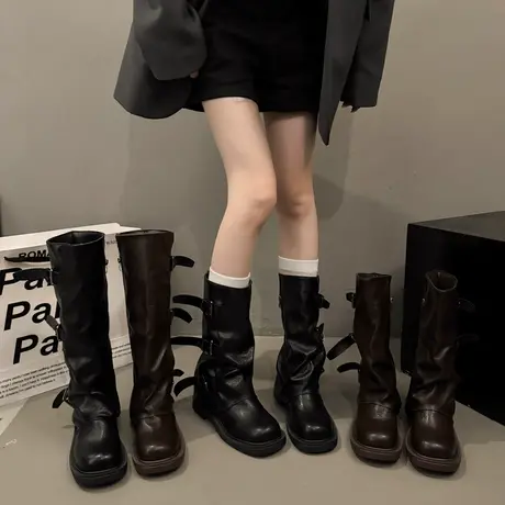 粗跟气质裤管靴女2025年秋季新款英伦风百搭靴子时尚网红显瘦长靴商品大图