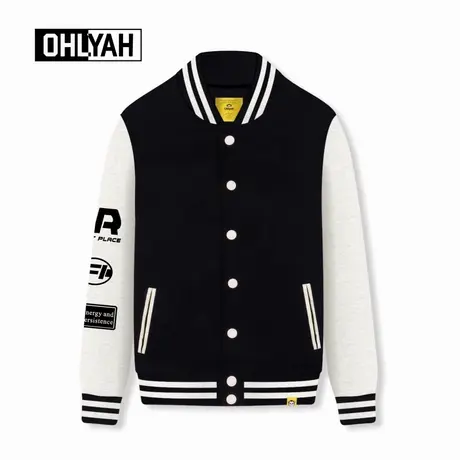 Ohlyah品牌时尚字母袖印美式潮牌卫衣外套男女同款秋冬纯棉棒球服商品大图