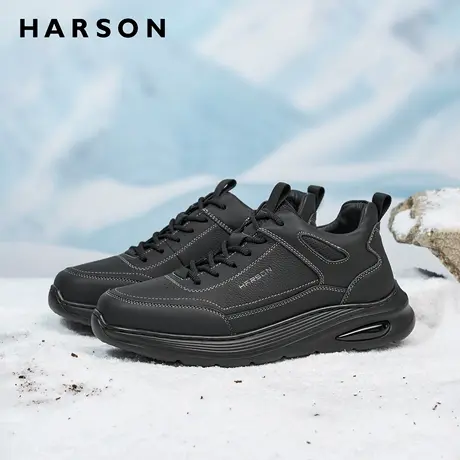 哈森男鞋冬季商务休闲鞋男士皮鞋加绒公务软底真皮棉鞋男保暖靴子商品大图