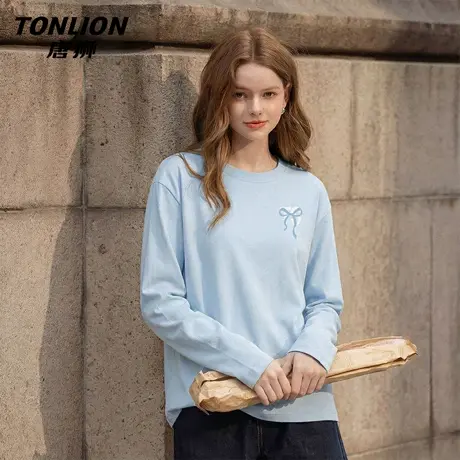 唐狮官方印花长袖t恤女2026新款春宽松大码打底衫内搭纯棉上衣VC商品大图