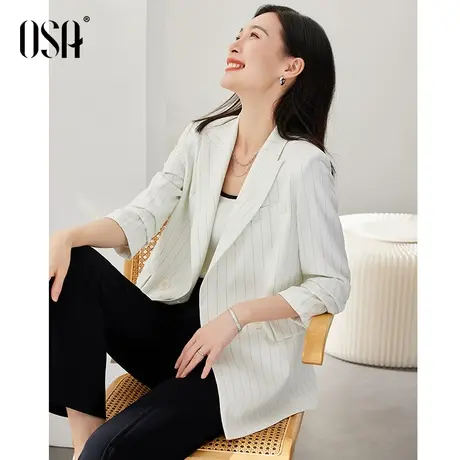 OSA欧莎通勤白色西装外套女秋装2022年新款高级感修身条纹小西服商品大图