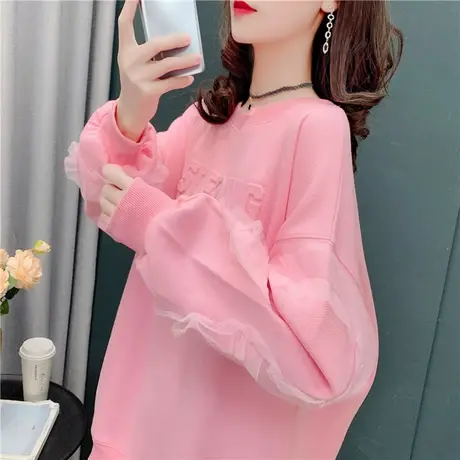 设计感蕾丝拼接卫衣女宽松韩版洋气减龄女士春秋2022新款爆款外套商品大图