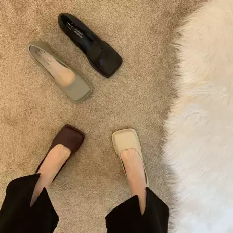 【真皮】单鞋女2023秋季新款小香风方头粗跟法式中跟豆豆鞋高跟鞋商品大图