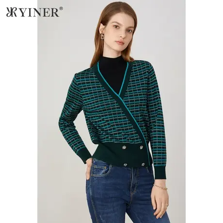 YINER音儿女装2021秋季新款气质V领长袖毛针织衫商品大图