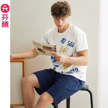 芬腾睡衣男士纯棉夏季短袖短裤可外穿休闲运动青年敦煌家居服套装商品大图