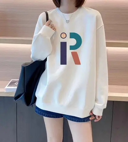 胖mm大码女装圆领卫衣女oversize宽松简约风长袖ins潮牌休闲上衣商品大图