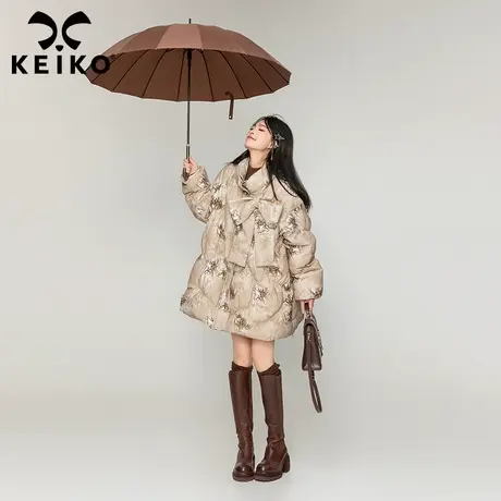 KEIKO [162g白鸭绒]新中式水墨晕染羽绒服厚冬季淑女蝴蝶结饰外套商品大图