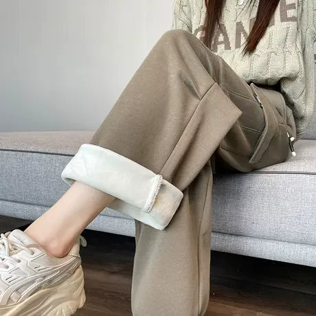 加绒束脚工装裤女2023冬季新款降落伞登山裤子高腰阔腿美式运动裤商品大图