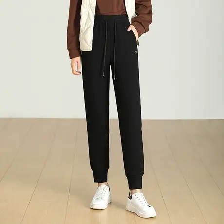 黑色加绒卫裤休闲裤女冬季2023新款松紧腰显瘦束脚哈伦保暖羽绒裤图片