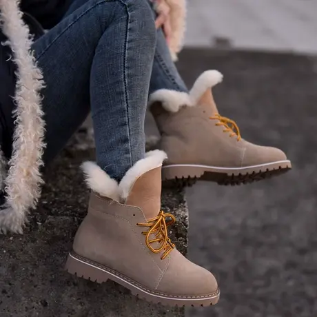 Artmu阿木皮毛一体雪地靴女马丁靴保暖棉靴女冬加绒靴子百搭短靴图片