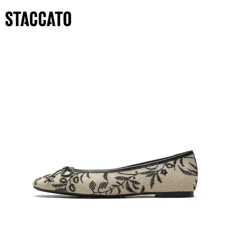 思加图春季新款方头平底鞋甜美蝴蝶结浅口单鞋船鞋女鞋子9UR13AQ1商品大图