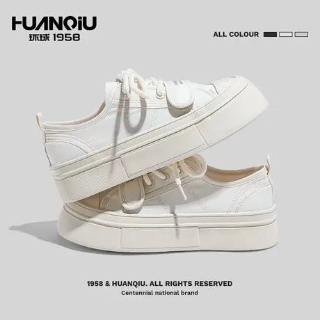 环球小白鞋女鞋子2024年春季新款厚底透气帆布鞋休闲百搭板鞋女潮商品大图