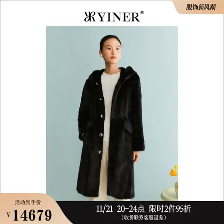 YINER音儿线上专选女装2023冬季保暖水貂毛皮皮草一片式大衣商品大图