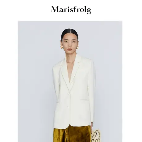 【100羊毛】玛丝菲尔春季新款白色职场西装外套修身知性优雅商品大图