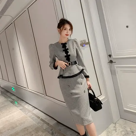 工作服女经理职业气质千鸟格时尚两件套chic韩风名媛东大门套装裙商品大图