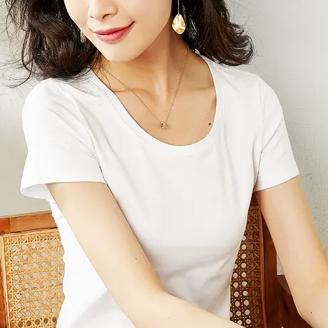 雀后短袖t恤女2023夏装新款白色圆领打底衫时尚百搭半袖体恤上衣商品大图