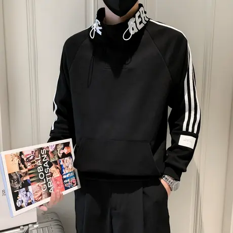 半高领卫衣男秋冬潮牌字母长袖上衣个性加绒设计感加厚打底衫外套商品大图