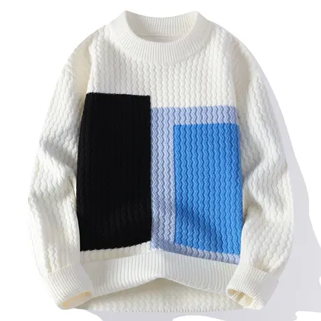 秋冬款格子青少年毛衣男士韩版潮流个性针织衫休闲外套上衣外套男商品大图