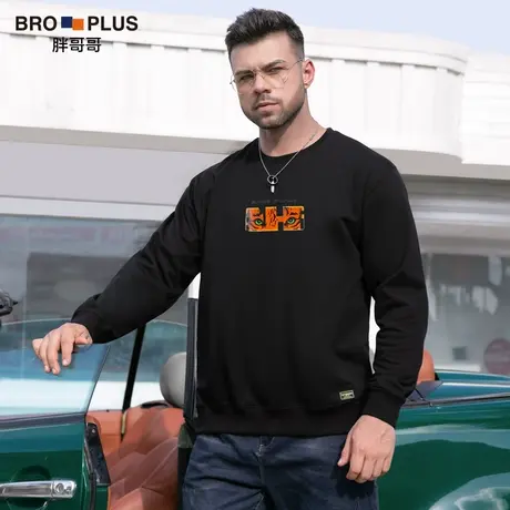 胖哥哥2023秋季新款大码卫衣男士加大加肥宽松休闲长袖圆领打底衫商品大图