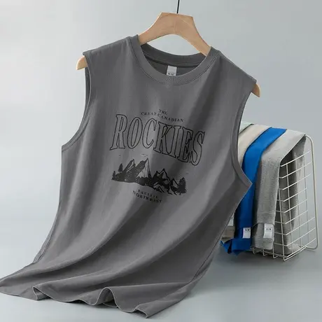 2024新款纯棉背心男潮夏季外穿跨栏运动健身坎肩篮球全棉无袖t恤商品大图