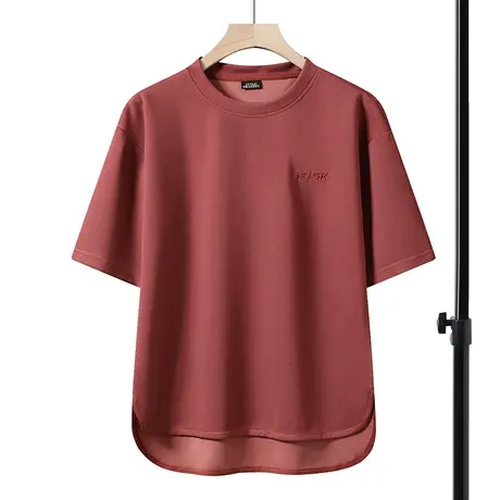 韩版纯色短袖T恤男生2023夏季新款潮流冰丝体桖上衣服男士半袖t恤商品大图