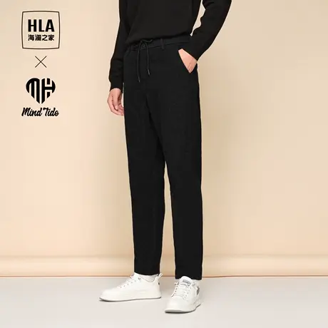 HLA/海澜之家抽绳磨毛绒感牛仔裤秋冬季新款直筒加厚微弹裤子男士商品大图