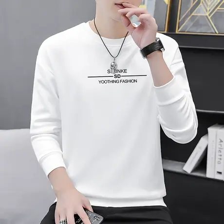 白色卫衣男潮ins春秋款套头无帽宽松潮流印花加绒秋季上衣长袖t恤商品大图