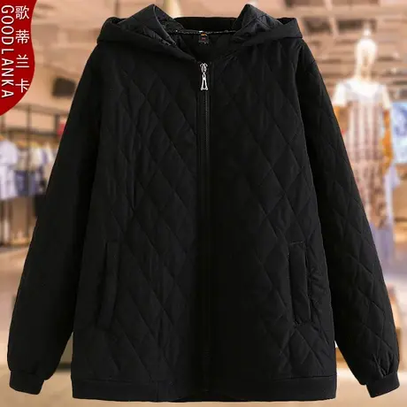 加肥加大码中年妈妈秋冬轻薄羽绒棉服女宽松洋气连帽夹棉棉衣外套商品大图