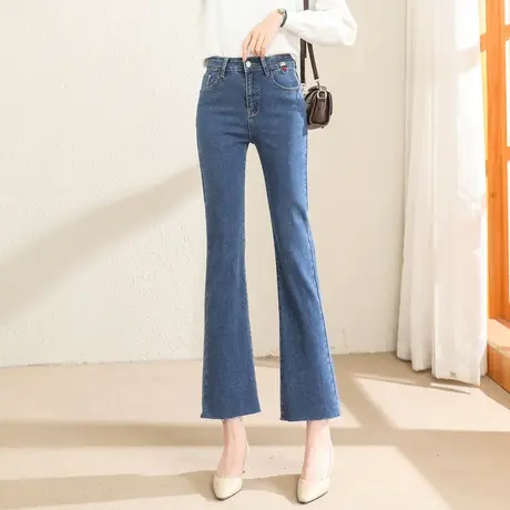 时尚气质牛仔长裤2023年秋季新款女士简约高腰百搭显瘦通勤微喇裤图片