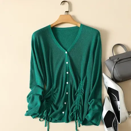 春装2024新款宽松大码针织羊毛开衫女V领外搭长袖显瘦外套毛衣女商品大图