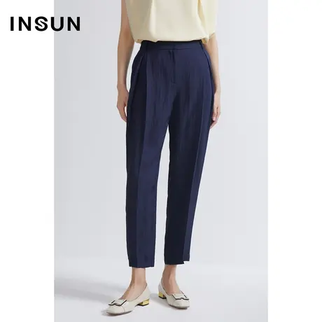 INSUN恩裳夏季三醋酸褶皱易打理小脚裤图片