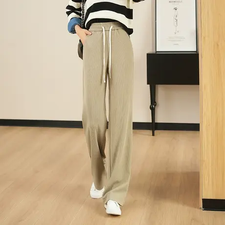 直筒阔腿裤女秋季2023新款松紧腰遮胯显瘦长裤时尚百搭拖地休闲裤商品大图