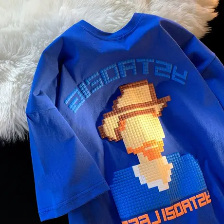 克莱因蓝t恤女美式潮牌大码设计感oversize短袖纯棉小众ins上衣夏商品大图