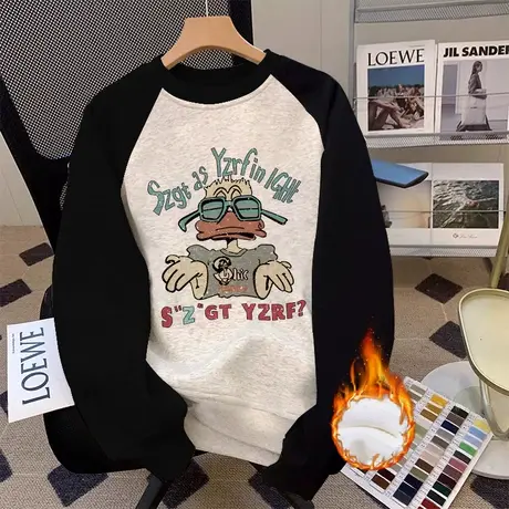 欧美hiphop情侣卫衣女插肩撞色美式上衣ins潮牌大码秋冬加绒外套图片